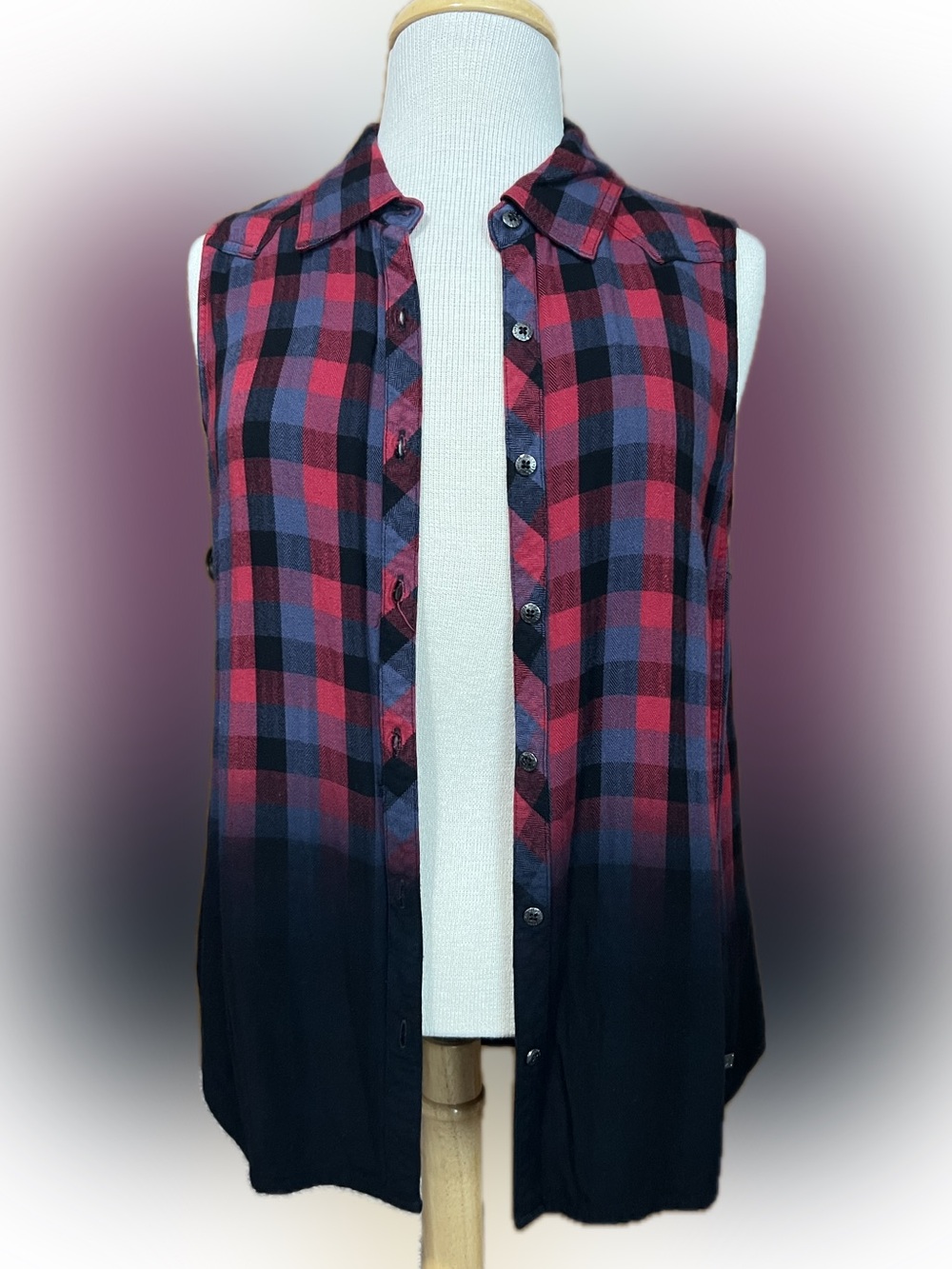Harley-Davidson Dip-Dye Plaid Full Button Sleeveless Shirt